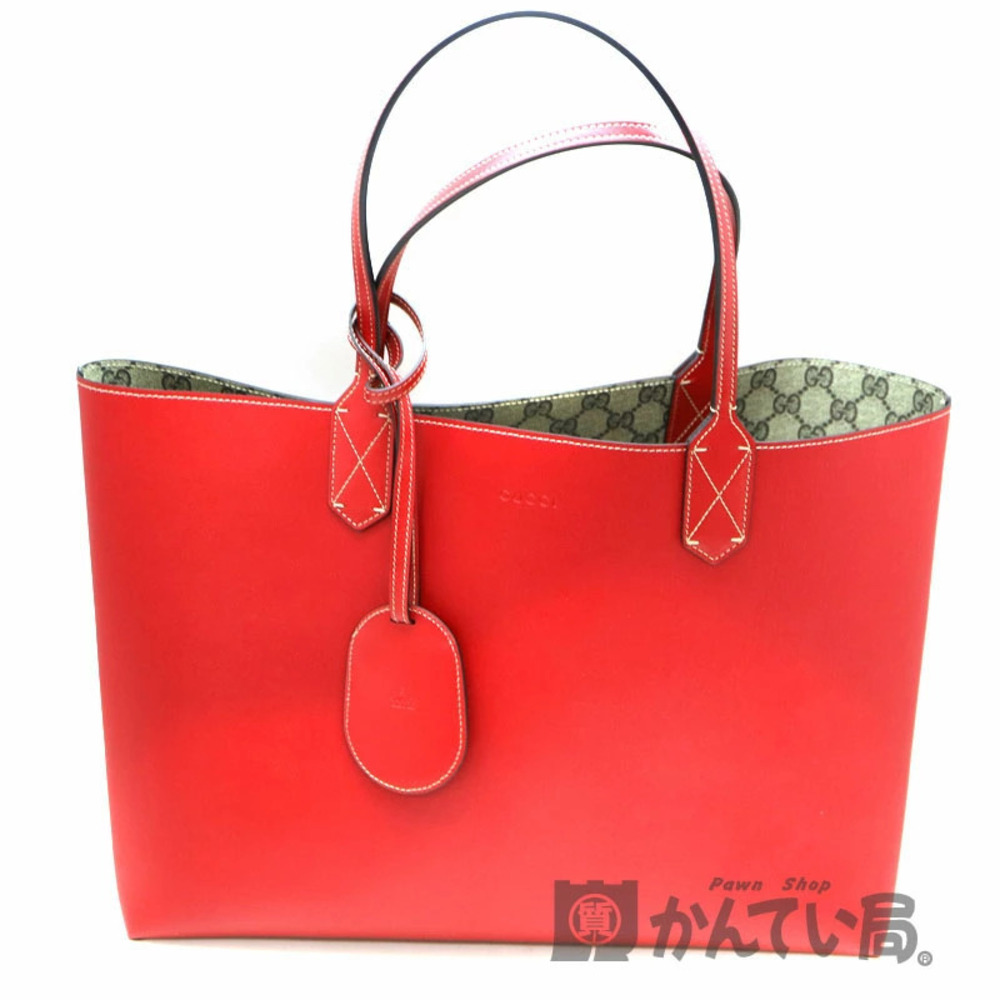 GUCCI Reversible GG Leather Tote Bag Brown Red